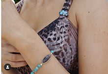 Load image into Gallery viewer, Turquoise Coins and Smoky Quartz Bracelet - DUO
