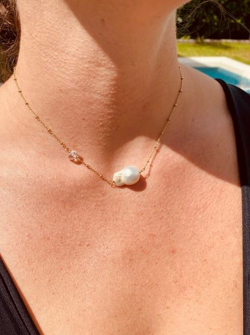Stunning Baroque Pearl & Herkimer Necklace