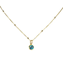 Load image into Gallery viewer, 14KT GOLD Aqua Evil Eye Necklace
