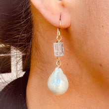 Load image into Gallery viewer, Baroque Pearl and square Aquamarine earrings
