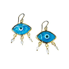 Load image into Gallery viewer, IOS Glass Evil Eye &amp; Pearls Drop Earrings
