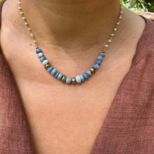 Load image into Gallery viewer, Calming Blue Opal Gemstone &amp; Pearl chain Necklace

