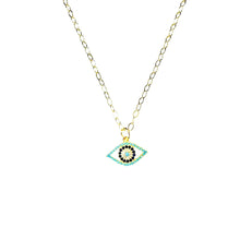 Load image into Gallery viewer, Evil Eye Necklace with Cubic Zirconia &amp; Aquamarine-Colored Accents
