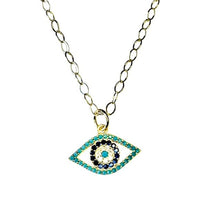 Load image into Gallery viewer, Evil Eye Necklace with Cubic Zirconia &amp; Aquamarine-Colored Accents

