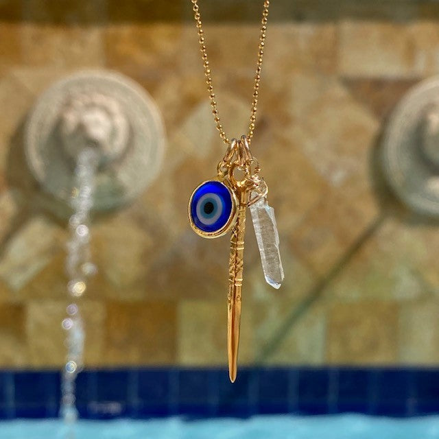 Evil Eye, Crystal & Mien Stick Necklace