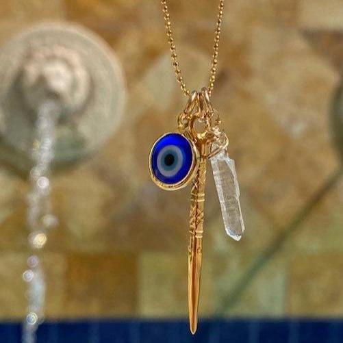 Evil Eye, Crystal & Mien Stick Necklace