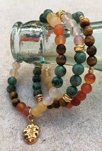 Load image into Gallery viewer, Trio elastic multi-colored Bracelets w/Leaf charm
