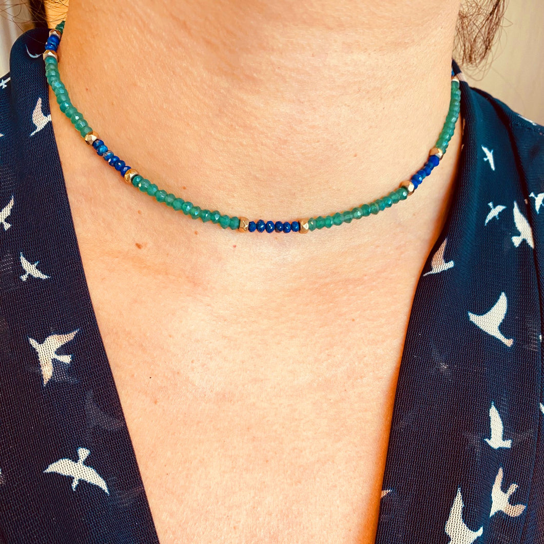 Green Onyx and Lapis Choker Necklace