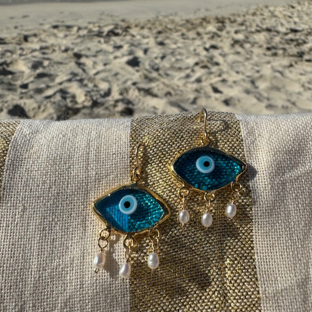 IOS Evil eye and pearl earrings