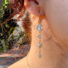 Load image into Gallery viewer, Moon &amp; Star Gold Dangly Earrings
