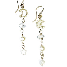 Load image into Gallery viewer, Moon &amp; Star Gold Dangly Earrings
