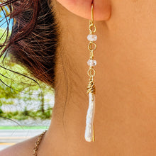 Load image into Gallery viewer, Moonstone &amp; Pearl Stick Threader Earrings

