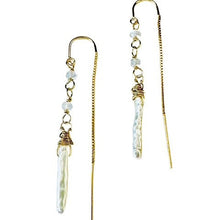 Load image into Gallery viewer, Moonstone &amp; Pearl Stick Threader Earrings
