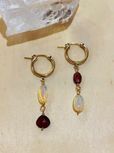 Load image into Gallery viewer, Opposites Attract - Ethiopian Opal &amp; Garnet Hoop Earrings
