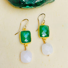 Load image into Gallery viewer, Lush Green and Soft Pink square dangly Earrings
