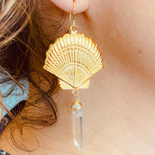 Load image into Gallery viewer, Scallop Shell &amp; Crystal Quartz Earrings
