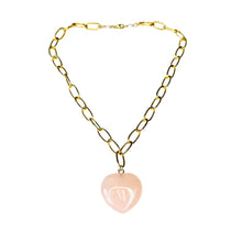 Load image into Gallery viewer, Rose Quartz HEART Necklace w/Link chain
