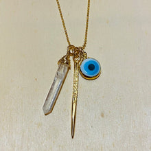 Load image into Gallery viewer, Evil Eye, Crystal &amp; Mien Stick Necklace
