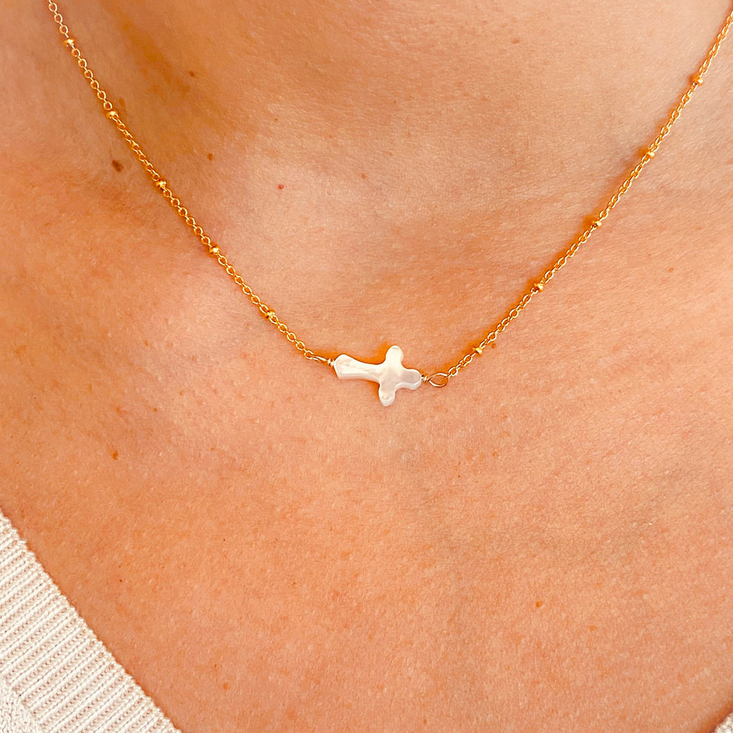 Gift from Above - Mother of Pearl Cross Necklace