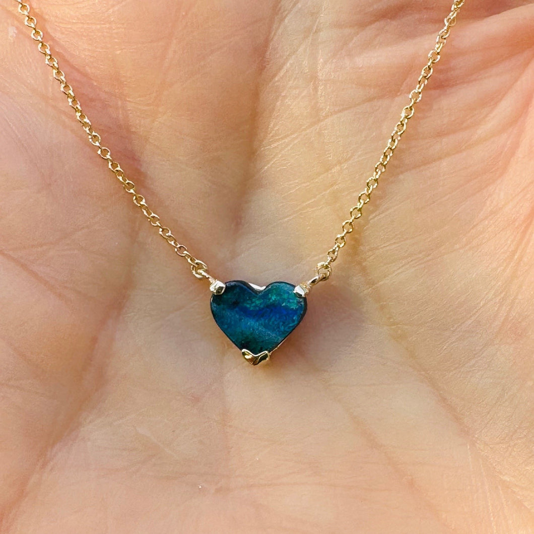 Australian Opal Tiny Blue Heart Necklace