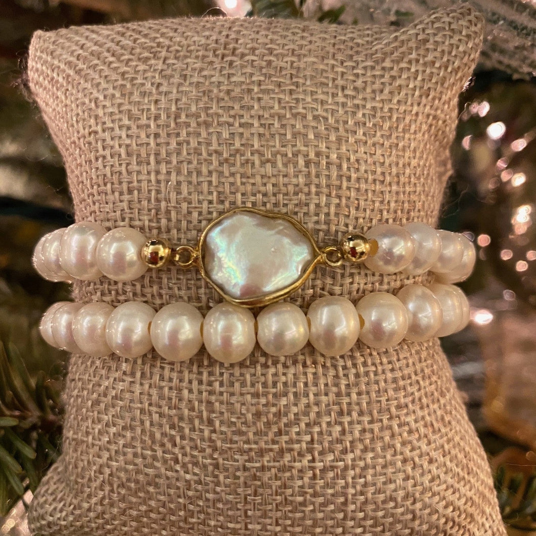 Elastic Pearls Bracelet w/ Oyster Pearl DUO