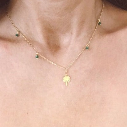 Palm Tree Charm & Green Onyx Necklace