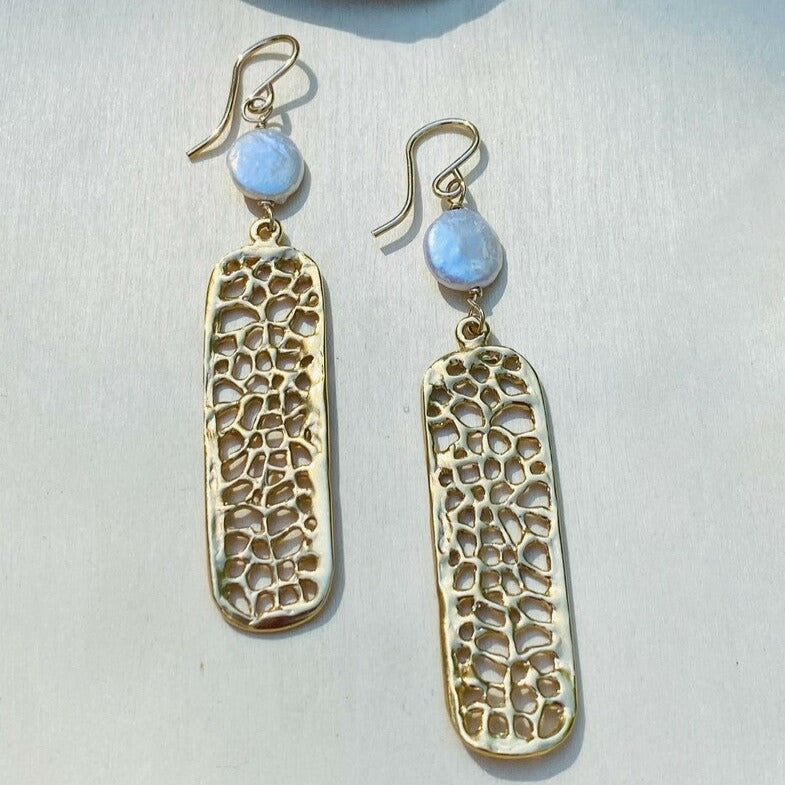 Sea Fan Stick & Pearl Earrings