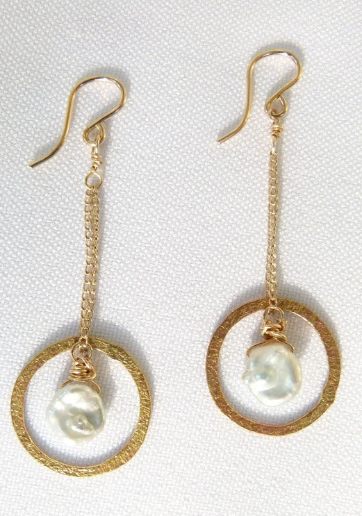 Handcrafted Dangly white Pearl Earrings