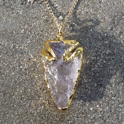 Crystal Quartz Arrowhead Necklace with frame - 14kt Gold filled