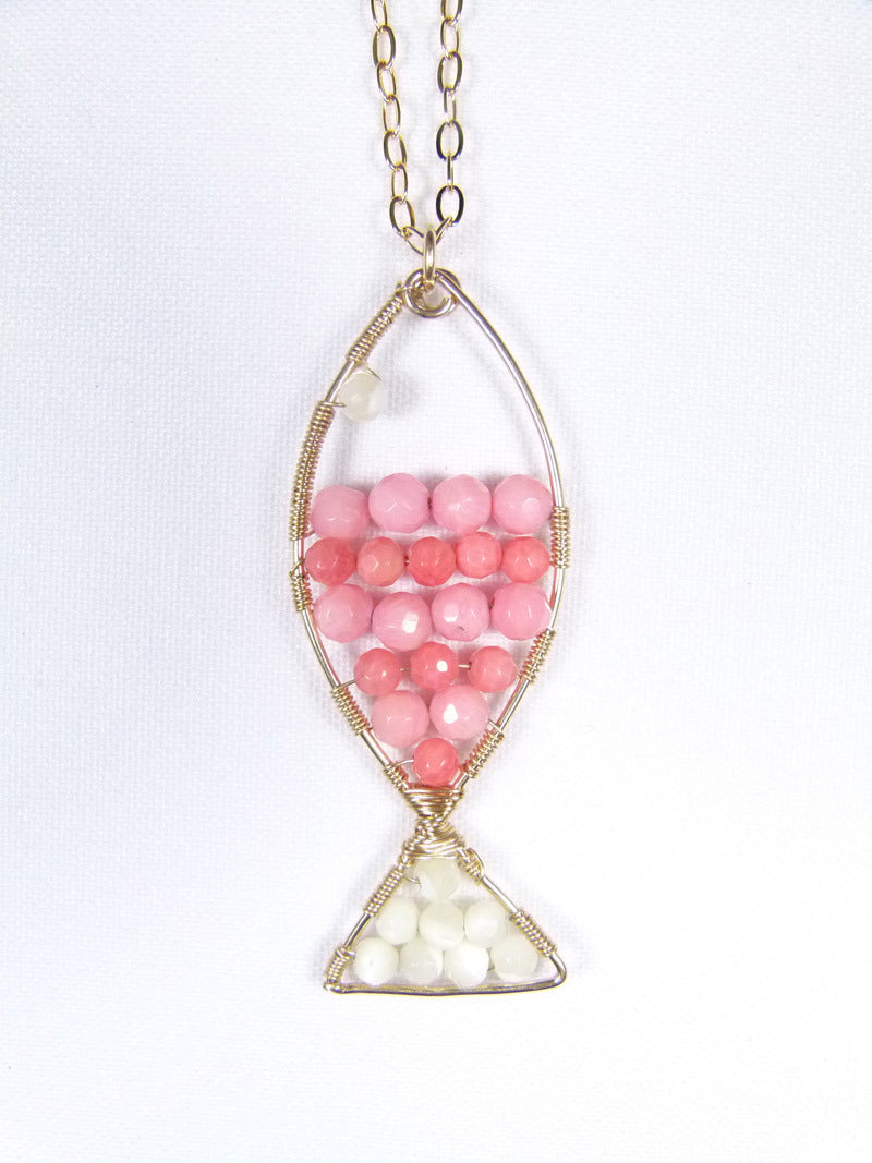 Handcrafted Pink Mosaic Fish Necklace (Medium)