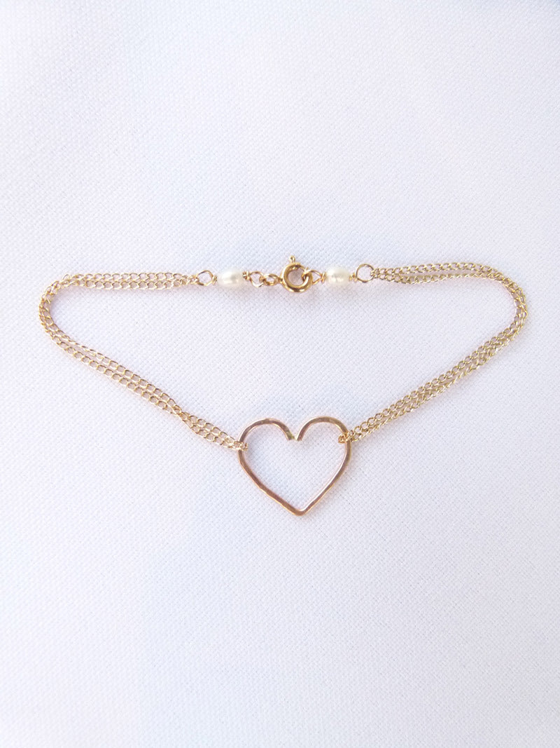 Heart Bracelet 14kt Gold filled Double chain