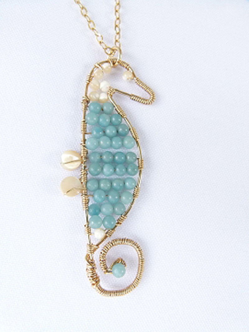 Handcrafted blue Amazonite Seahorse Necklace (Medium)