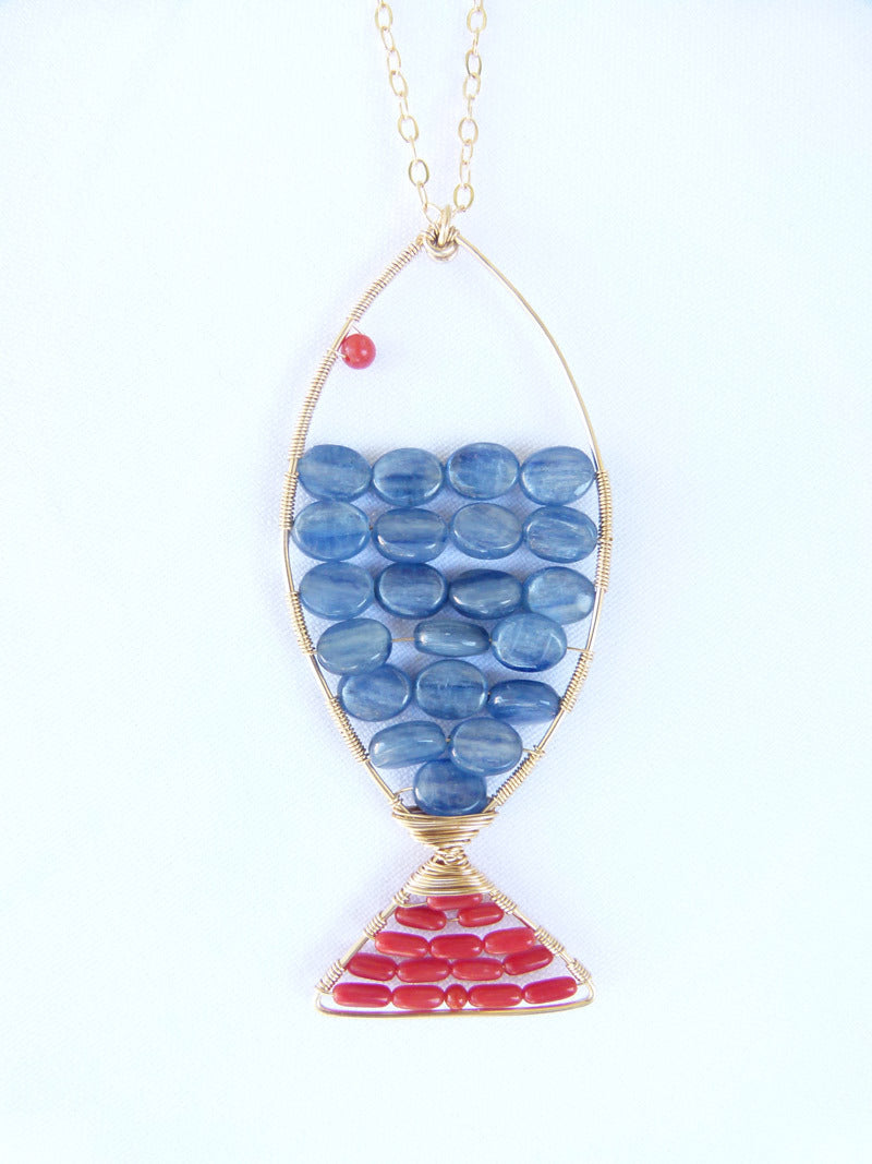 Handcrafted Blue Mosaic Fish Necklace (large)