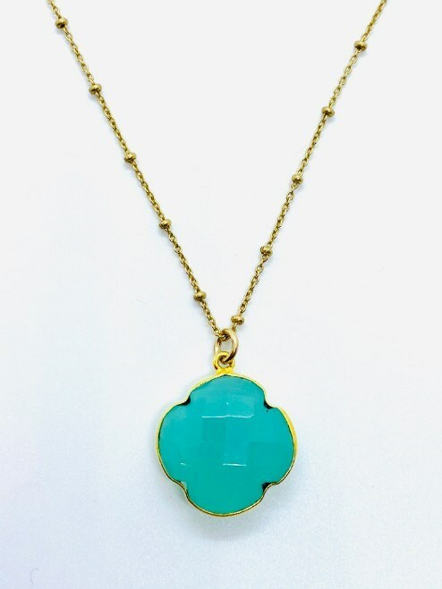 Blue-Green Chalcedony Clover Necklace