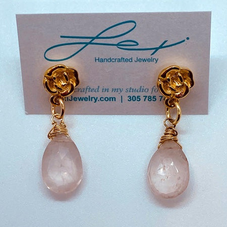 Drops with vermeil Rose stud and semi-precious stone