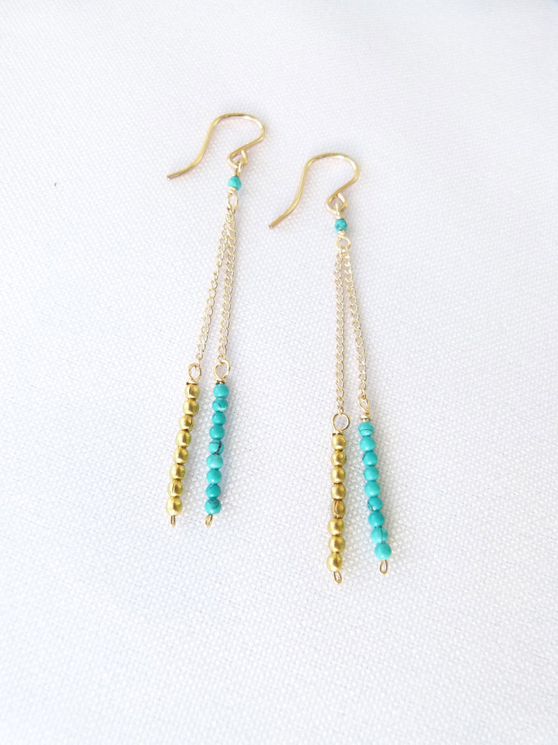 Dangly 14kt Gold filled natural stone Earrings - Turquoise & Brass