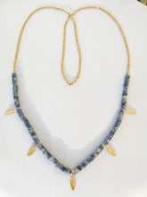 Load image into Gallery viewer, Into the Blues and Golds Blue Sodalite and tiny Leafs Long Necklace
