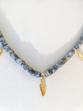 Load image into Gallery viewer, Into the Blues and Golds Blue Sodalite and tiny Leafs Long Necklace
