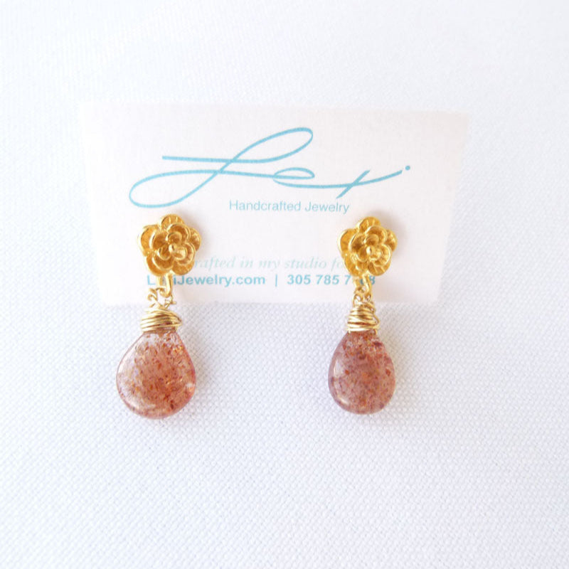Drops with vermeil Rose stud and semi-precious stone