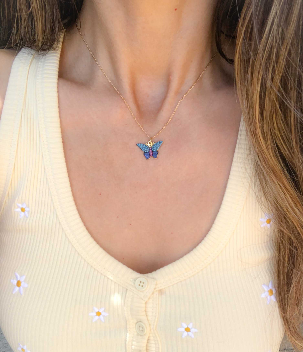 Blue Cubic Zirconia Butterfly Necklace