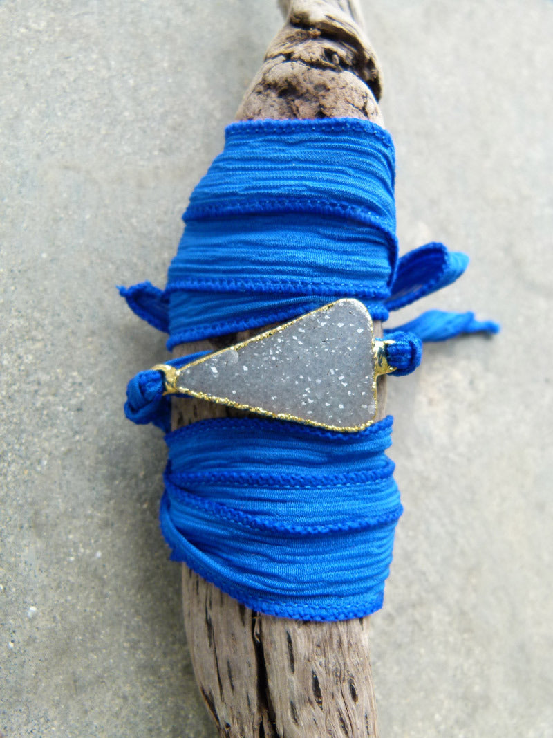 Druzy Silk Wrap Bracelet Cobalt Blue