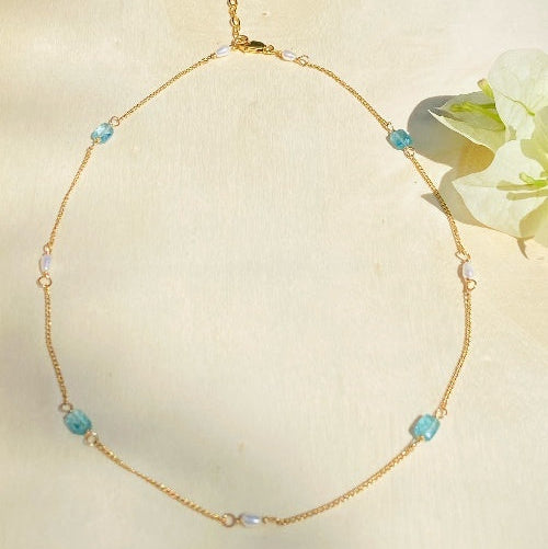 Apatite, Lapis or Moonstone & Pearl Choker