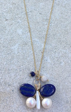 Load image into Gallery viewer, Handcrafted Lapis Lazuli and Pearl Butterfly Necklace
