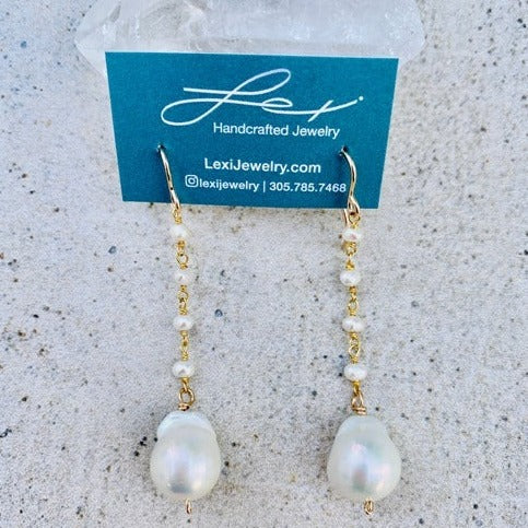 Baroque Pearl & Rosary Pearl chain Earrings