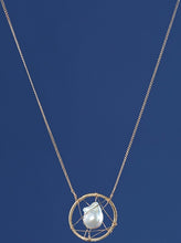 Load image into Gallery viewer, .Gold platted Brass circle Necklace adorned w/Baroque Pearl
