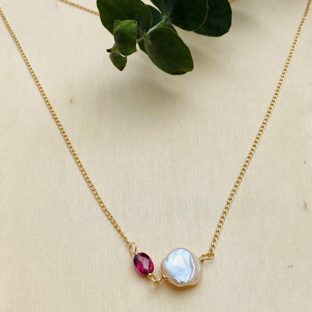 Oyster Pearl & Birthstone Necklace