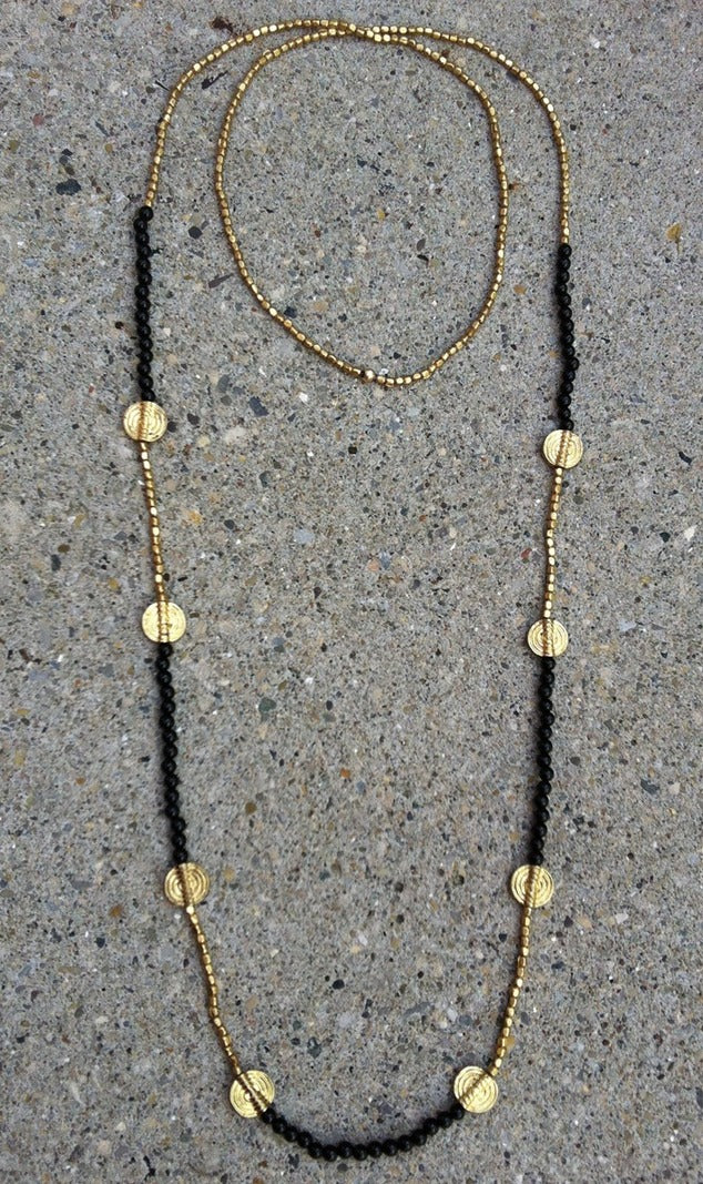 Black Onyx and Gold platted Bead Necklace