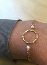 Load image into Gallery viewer, .Gold platted Brass Circle Bracelet w/tiny Pearls
