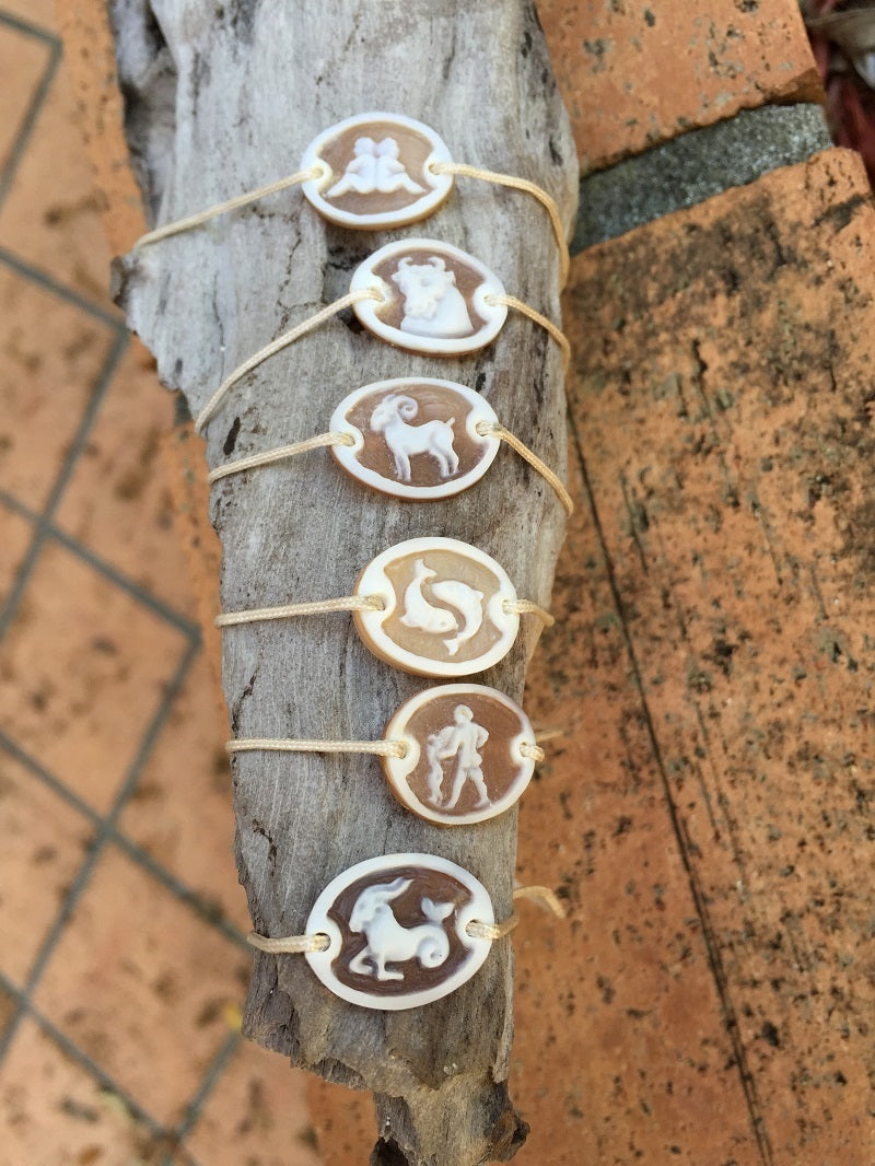 Hand carved shell zodiac sign cameo Bracelets