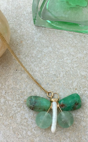 Handcrafted Chrysoprase Butterfly Necklace